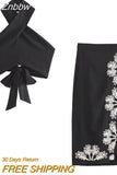 Znbbw TRAF Woman 2 Pieces Midi Skirts Sets 2023 Summer Women Suit Tops Embroider Skirts Set Womens Outfits
