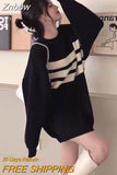Znbbw Gothic Sweaters Women Harajuku Punk Knitted Stripes Jumper Vintage Plus Size Loose Long Sleeve Pullover Tops Streetwear
