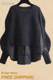 Znbbw Women Spring Autumn Two Pieces Sets Korean Long Sleeve Pullover Knitted Sweater And Pleated skirt Long Suit