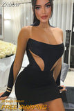 Znbbw Women Long Sleeve Mesh See Through Bodycon Party Club Black Mini Dress 2023 Fall Clothing Wholesale Items For Business