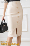 Znbbw Summer Autumn New Women's Stretch Slim Elegant Wrap Hip Skirt Ladies Office Knee-Length Casual Bodycon Solid Pencil Skirts