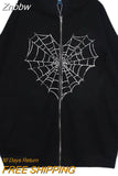 Znbbw Y2k Harajuku Men's Hoodie Halloween Hot Drill Spider Web Print Korean Sweatshirt Y2K Gothic Vintage Sweatshirt Men's Winter