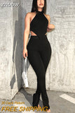 znbbw Summer Sexy Two Piece Sets Casual For Women 2023 Halter Sleeveless Tank Top And Skinny Flare Pant Sets New Matching Sets