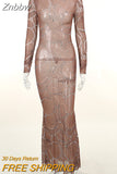 Znbbw Prom Celebrity Party Dresses Sparkly Squined Mesh Transparent Bodycon Long Dress Women Crystals Singer Stage Wear