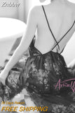Znbbw Floral Hollowed Out Lace Nightdress Womens Nightgown Sleepwear Lingerie Dress Spaghetti Strap Sleeping Dress with Thongs