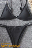 Znbbw Bikini Set Sexy Brazilian Swimsuit Small Cup High Cut Style Beach Biquini Solid Black/White Micro Swimwear Thong Bikinis
