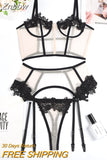 Znbbw Lingerie Sexy Thong Panties Female Underwear Sets Patchwork Lace 3-Piece Transparent Bra Erotic Costumes Nude Outfits