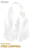 Znbbw TRAF 2023 Women Tops Short Flower Embellished Monochrome Casual Vest Sleeveless Casual Tops Woman Female Top