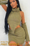 Znbbw Women Knitted Tops Mini Skirts Two Piece Sets Fall Outfits Streetwear 2023 Fall Clothing Wholesale Items For Business