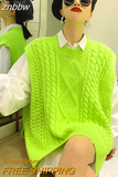 znbbw Loose Fluorescent Green Women Sweaters Korea Oversize Knit Woman Sweater Vest 2023 Winter Plus Size Pullover Clothing