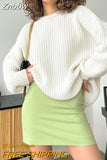 Znbbw Women Sweater Casual Loose O Neck Elegant Knit Pullovers Y2K Winter 2023 Fashion Long Sleeve Knitted Sweaters Oversized Tops