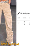 Znbbw Women Y2K Cargo Pants Khaki Loose Streetwear Vintage Low Waist Casual Straight Trousers Sexy Retro Loose Pockets Baggy Pants