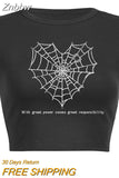 Znbbw web collection print top gothic y2k baby tee summer women's cropped top 90s retro hip hop street black o neck top women