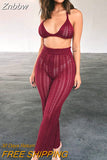 Znbbw Sexy Hollow Out Knitted Pant Suits Women Crochet Crop Top And Wide Led Pants Summer Two Piece Set Ladies Casual Beachwear