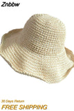 Znbbw Beach Casual Straw Panama Wide Brim Caps Women Summer Boho Holiday Beach Cap Sun Hat Beige Khaki Two Colors