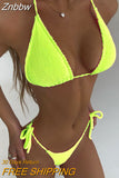 Znbbw Micro Bikini Halter Solid Swimwear Monokini Sexy Set Woman 2 Pieces Neon Yellow Low Waist Beach Lace Up Bathing Suit