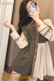 Znbbw Women 2023 Spring Fashion Color-matching Long-sleeved Shirt Female Design Sense Popular Blouse Ladies Vintage Button Up Shirts