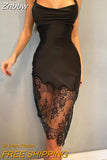 Znbbw Women Summer Sleeveless Backless Bodycon Lace Black Slim Package Hip Dress Sundress 2023 Female Clothing Streetwear