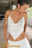 Znbbw Y2K White Halter Top Women Cami Backless Sexy Summer Crop Tops Sleeveless Camisole Lacing Cropped Female Tops Streetwea