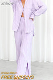 znbbw Women Pleated 2 Piece Sets Long Sleeve Blouse Tops And Split Wide Leg Pant Suit Female Fashion Casual Loose Homewear Outfit