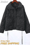 Znbbw Old Pocket Checkered Cotton Jacket Female Casual Stand Collar Zipper Cotton-padded Thin Coat Female Restro Jackets