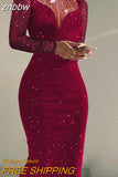 znbbw Women Fashion Slim Patchwork Mesh Maxi Dress 2023 Elegant Glitter Banquet Dress Sexy Turtleneck Bodycon Shiny Ladies Party Dress