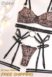 Znbbw Erotic Leopard Lingerie Sexy Fancy Underwear Transparent Bra Porn Suits 5-Piece Sensual Intimate Luxury Lace Brief Sets