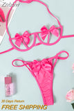 Znbbw Sensual Lingerie Woman Bowknot Exotic Costumes Hollow Out Underwire Porn Bra Tempt Apparel Halter Sissy Underwear Set