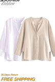 Znbbw TRAF Women Solid Side Split Linen Shirt Women Female Long Sleeve Kimono Smock Blouses Women Chic Tops
