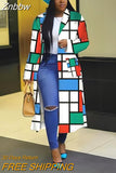 Znbbw Women Casual Loose Printing Overcoat Female Patchwork Spring Full Sleeve Long Coat 2023 Vintage Style Elegant Streetwear 914