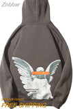 Znbbw Women 2023 Hip Hop Streetwear Harajuku Pullover Angel God Printed Hoodies Pocket Cotton Fleece Pullover Grey Hooded Sweatshirt