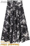 Znbbw TRAF Print Pleated Skirt Sets Black Long Skirts for Women High Waist Maxi Skirt Women Summer Cape Skirts Woman