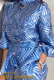 Znbbw New Print Two Piece Set Women's Fashion Long Sleeve Shirt and Straight Leg Pants Party Suit Vintage Loose Office Outfits