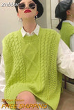 znbbw Loose Fluorescent Green Women Sweaters Korea Oversize Knit Woman Sweater Vest 2023 Winter Plus Size Pullover Clothing