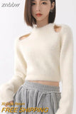 znbbw 2023 Winter Korean Style Slim Long Sleeve Mohair Sweater Women Sexy Backless Bandage Ladies Crop Top Fall Female Pullover