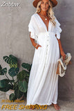 Znbbw Bikini Cover-ups Long White Tunic Casual Summer Beach Dress Elegant Women Wear Swim Suit Cover Up