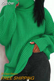 Znbbw Women Oversized Turtleneck Sweaters Thick Elegant Autumn Winter 2023 Fashion Long Sleeve Sweaters Rose Red Female Jumper Tops