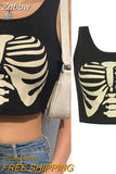 Znbbw Clothes Women Vintage Sleeveless Tank Tops 2023 Summer Goth Skeleton Print Slim Crop Tops Aesthetic Harajuku Vest Streetwear