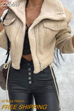 Znbbw Elegant PU Faux Leather Jackets Women Thick Warm Lapel Outwear Female Loose Long Sleeeve Coat 2023 New Year Winter Tops