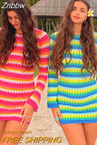 Znbbw Women Long Sleeve Striped Beach Vacation Bodycon Mini Dress Streetwear 2023 Summer Clothes Wholesale Items For Business