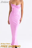 Znbbw Satin Sexy Backless Maxi Dress For Women Robe Fashion Spaghetti Strap Sleeveless Skinny Party Long Dress Vestido