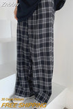 Znbbw Men Pants Black Women Plaid Trousers Casual Oversize Loose Wide Leg Trouser Harajuku Hip-hop All-match Streetwear S-4XL