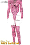 Znbbw Women Autumn Winter Long Sleeve Sexy Printed Bodycon Pink Tops Bodysuit 2023 Fall Clothes Wholesale Items Streetwear