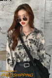 znbbw Spring Street Style Long Sleeve Loose Women Blouse Chic Oversize Button Floral Print Ladies Shirt Hip Hop Female Clothing