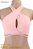 Znbbw white Sexy Bandage Halter Crop Tops for Women 2023 Sleeveless Backless Club Party Chic Wrap Cropped Top Slim Tank Streetwear