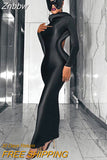 Znbbw Women Fashion Long Sleeve Bodycon Streetwear Backless Black Long Dress 2023 Spring Fall Wholesale Items For Business