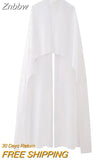 Znbbw TRAF Women Fashion Turtleneck Collar Asymmetrical Chiffon Smock Blouse Female Tulle Cape Shirt Blusas Chic Cloak Tops