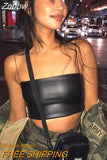 Znbbw PU Leather Soild Camisole Femme Slash Neck Ladies Streetwear Crop Top Chic Ring Straps Bodycon Black Skinny Camis Summer