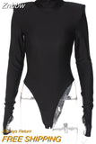 Znbbw Women Autumn Winter Padded Shoulder Long Sleeve Body Black Turtleneck T Shirt Tops Sexy Bodysuit 2023 Fall Clothes