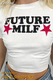 Znbbw Milf Star Print Crop T-shirts 2023 Fashion Casual Women Crop Top Summer Black Sexy E-girl Baby Tee Streetwear Y2k Clothes